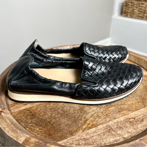 Black Woven Slip-On Sneakers for Women